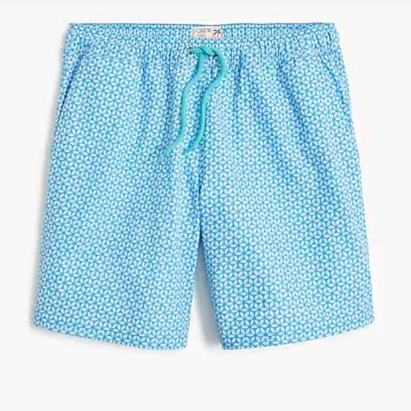 J. Crew Factory CA350 Blue 8" printed swim trunk size large NWT - Picture 5 of 11